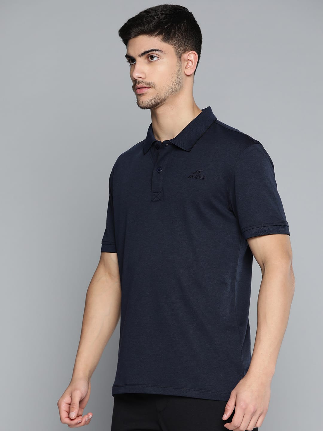 Alcis Men Navy Polo Collar Anti Static Slim Fit Sports T-shirt