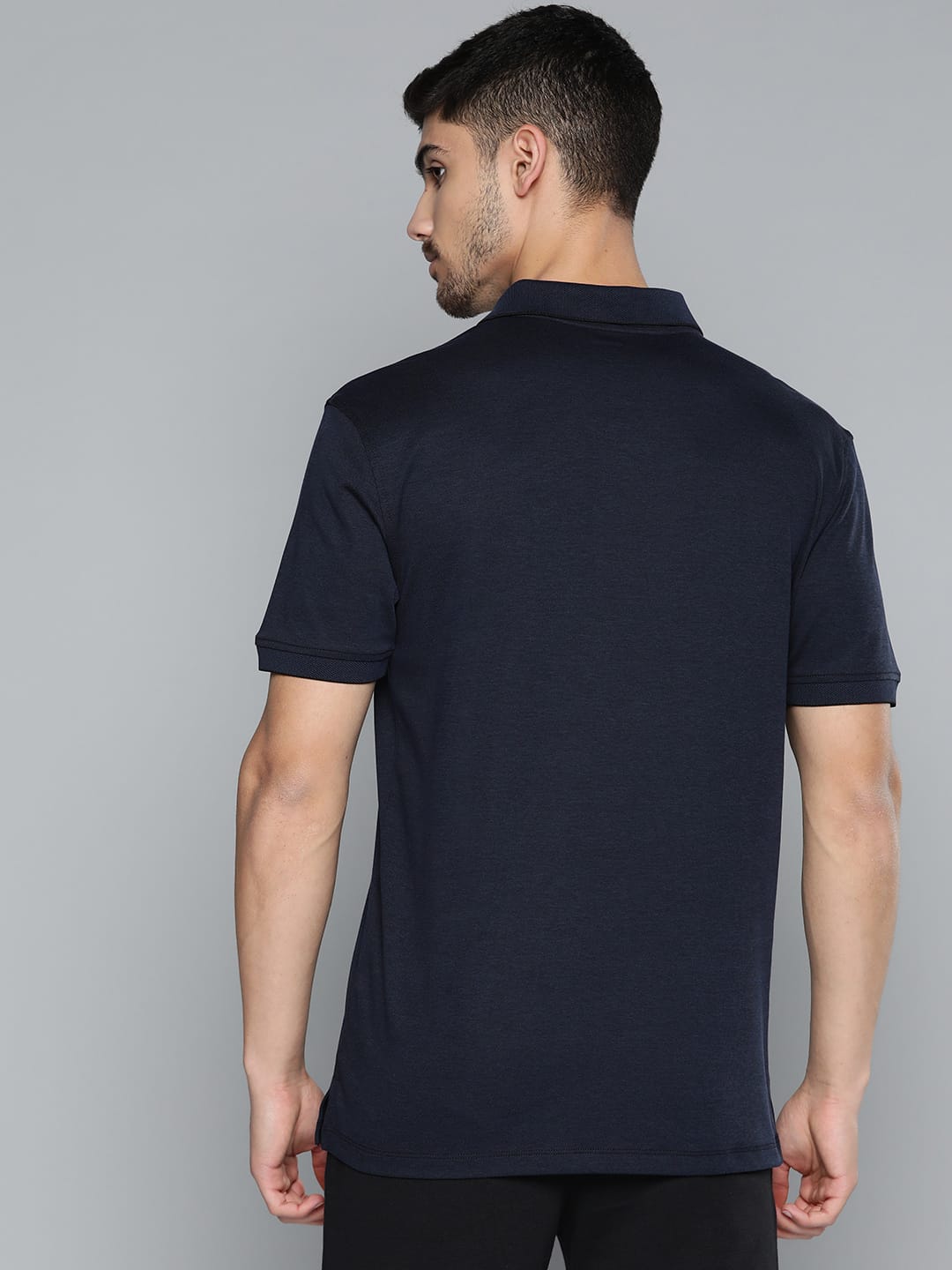Alcis Men Navy Polo Collar Anti Static Slim Fit Sports T-shirt