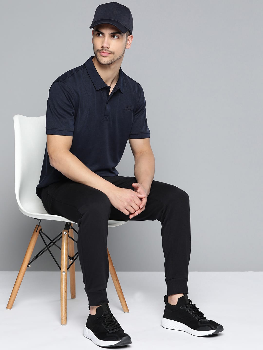 Alcis Men Navy Polo Collar Anti Static Slim Fit Sports T-shirt