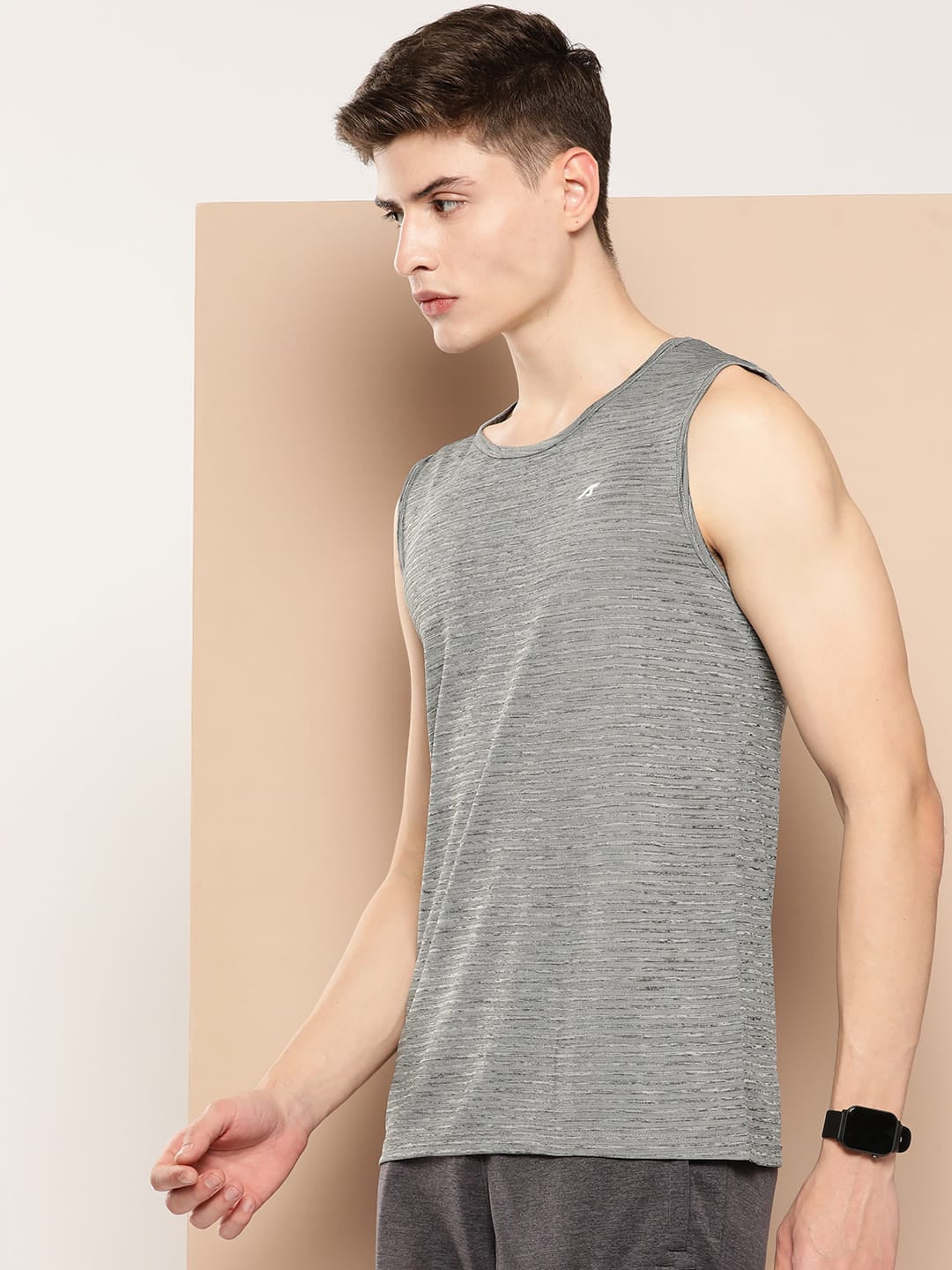 Alcis Men Grey Typography Printed Dry Tech Slim Fit Vest