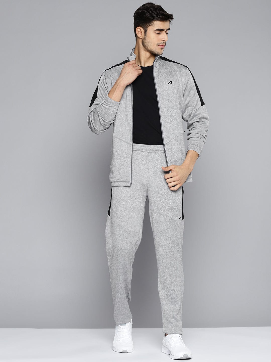 Alcis Men Grey Melange Solid Tracksuit with Side Detail