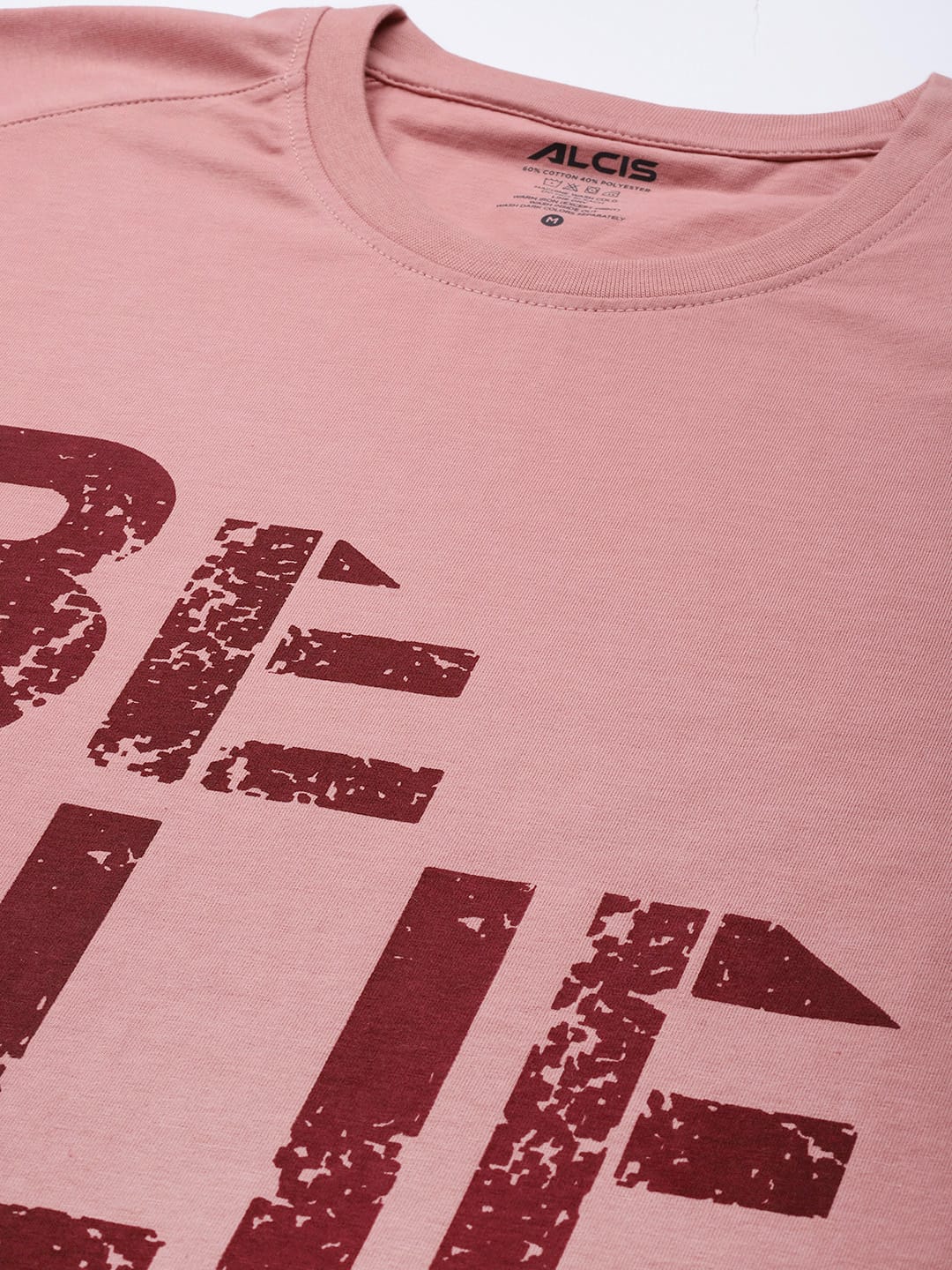 Alcis Men Dusty Pink Maroon Typography Printed T-shirt