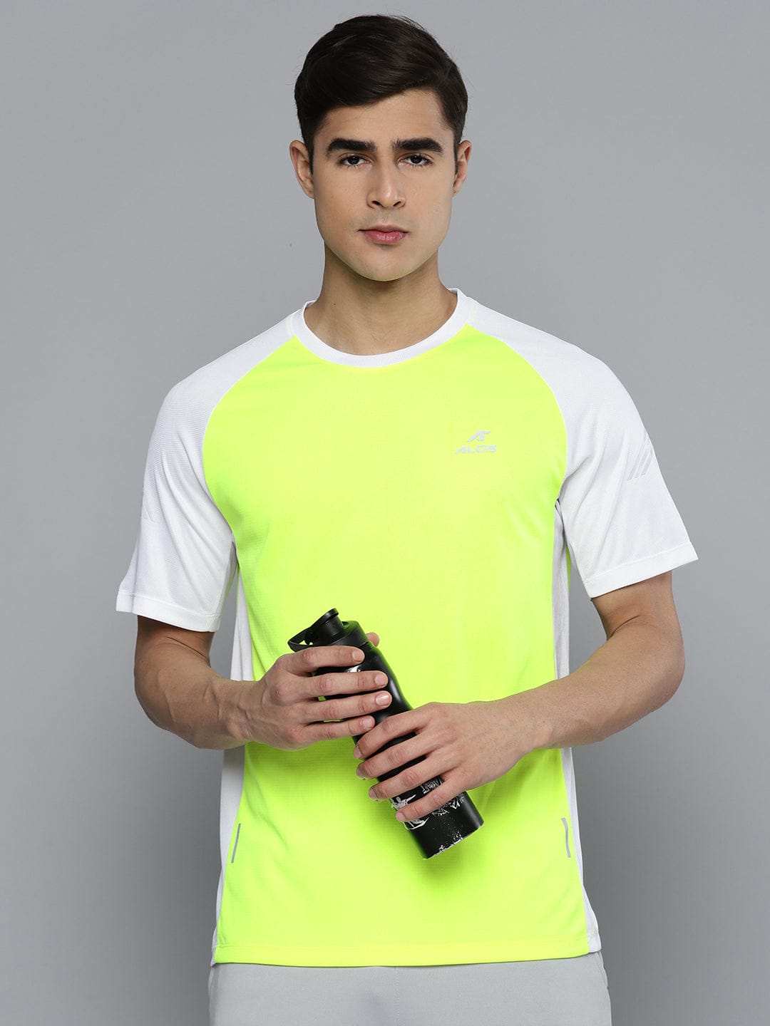 Alcis Men Lime Green White Colourblocked Dry Tech T-shirt