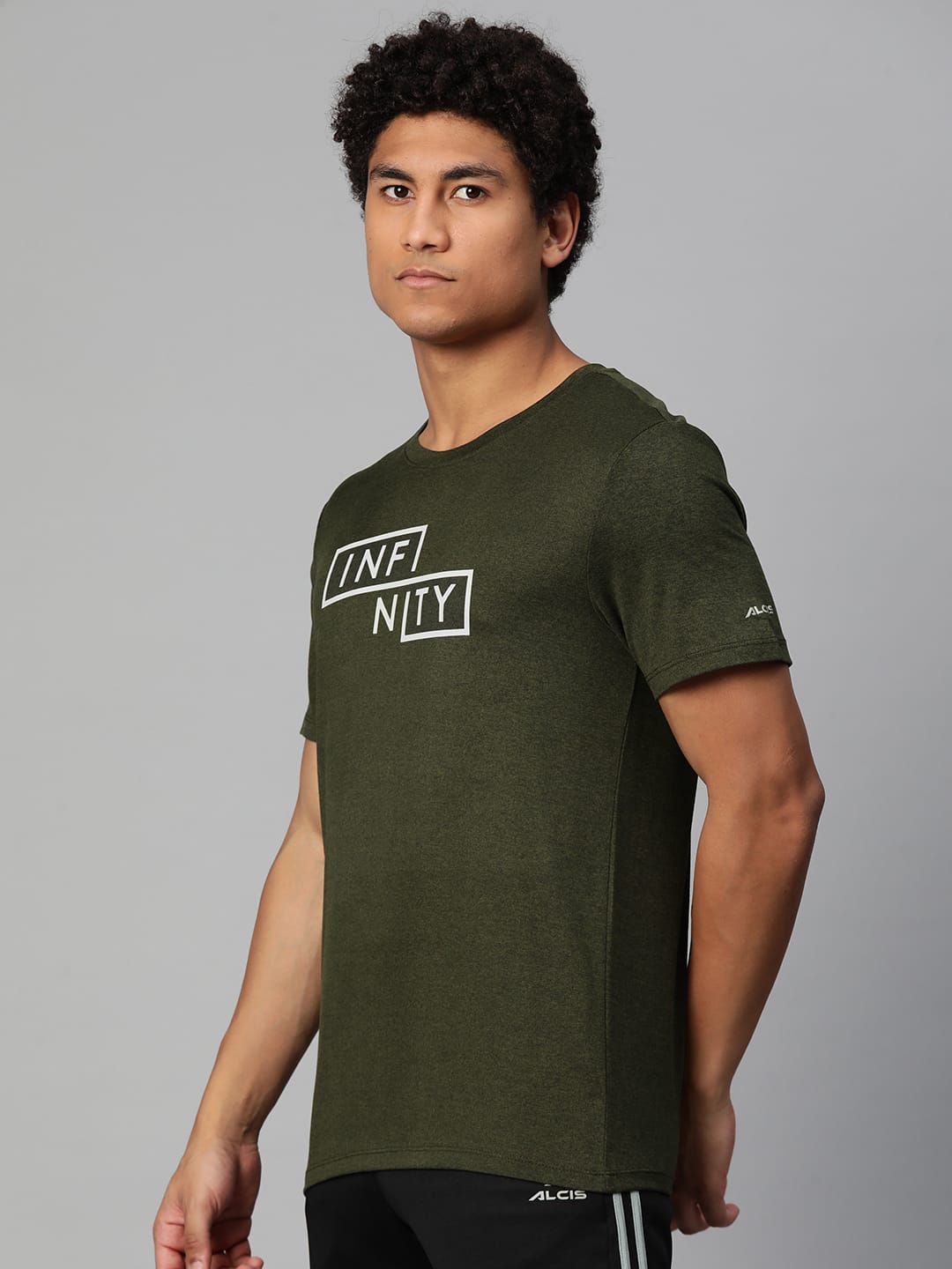 Alcis Men Olive Typography Printed Anti Static Slim Fit T-shirt
