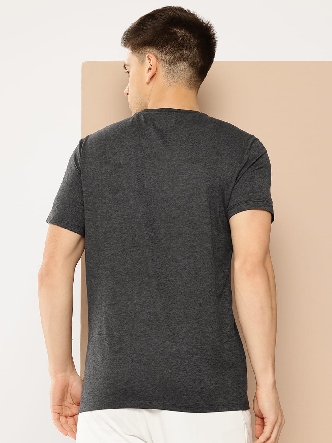 Alcis Men's Grey & Black Anti-Static Drytech+ Slim-Fit Training Tee