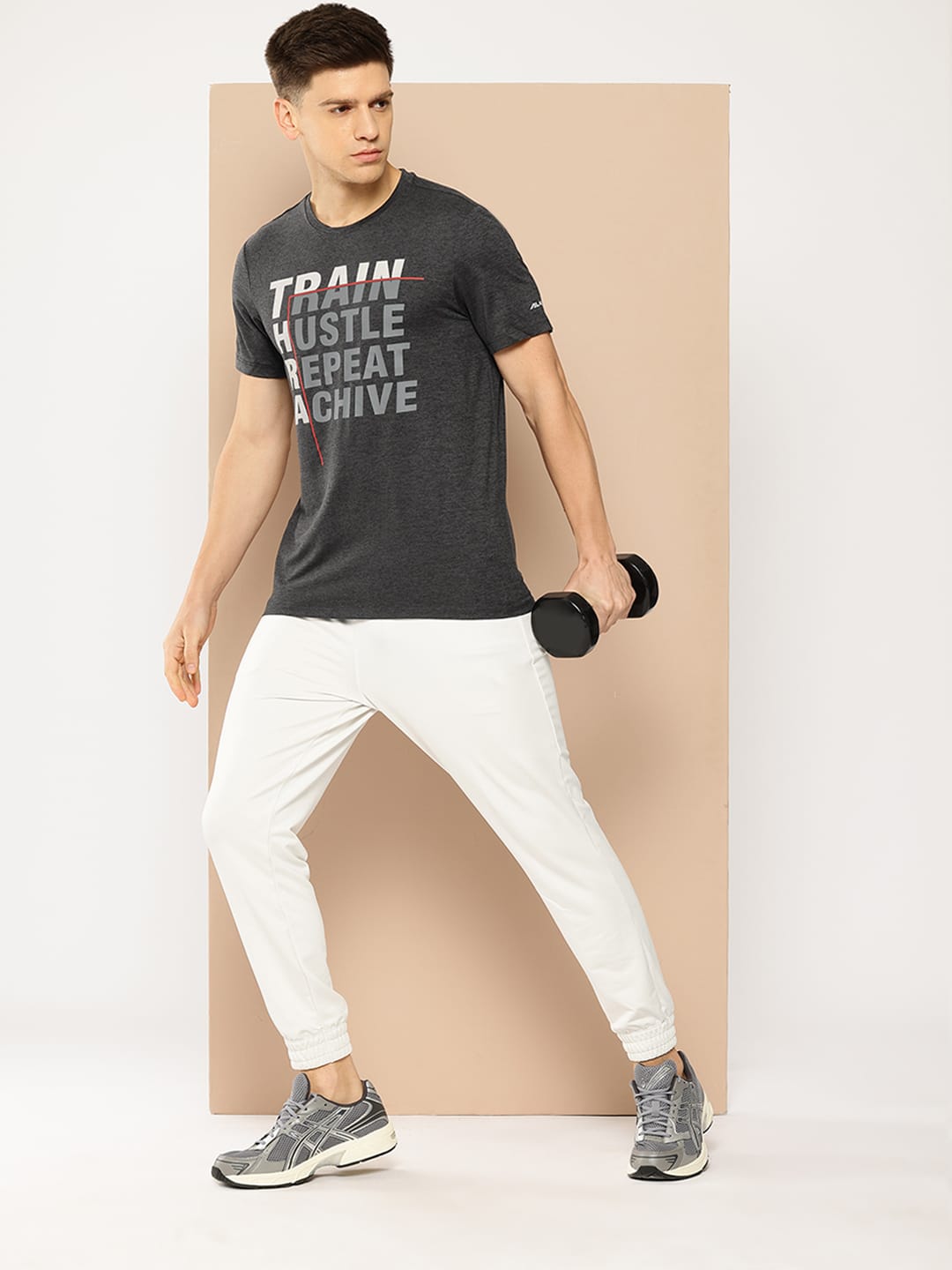 Alcis Men's Grey & Black Anti-Static Drytech+ Slim-Fit Training Tee