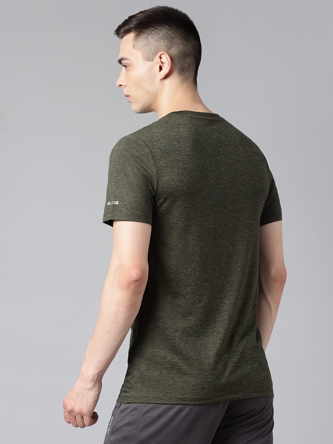Alcis Men's Olive & Black Anti-Static Drytech+ Slim-Fit Training Tee