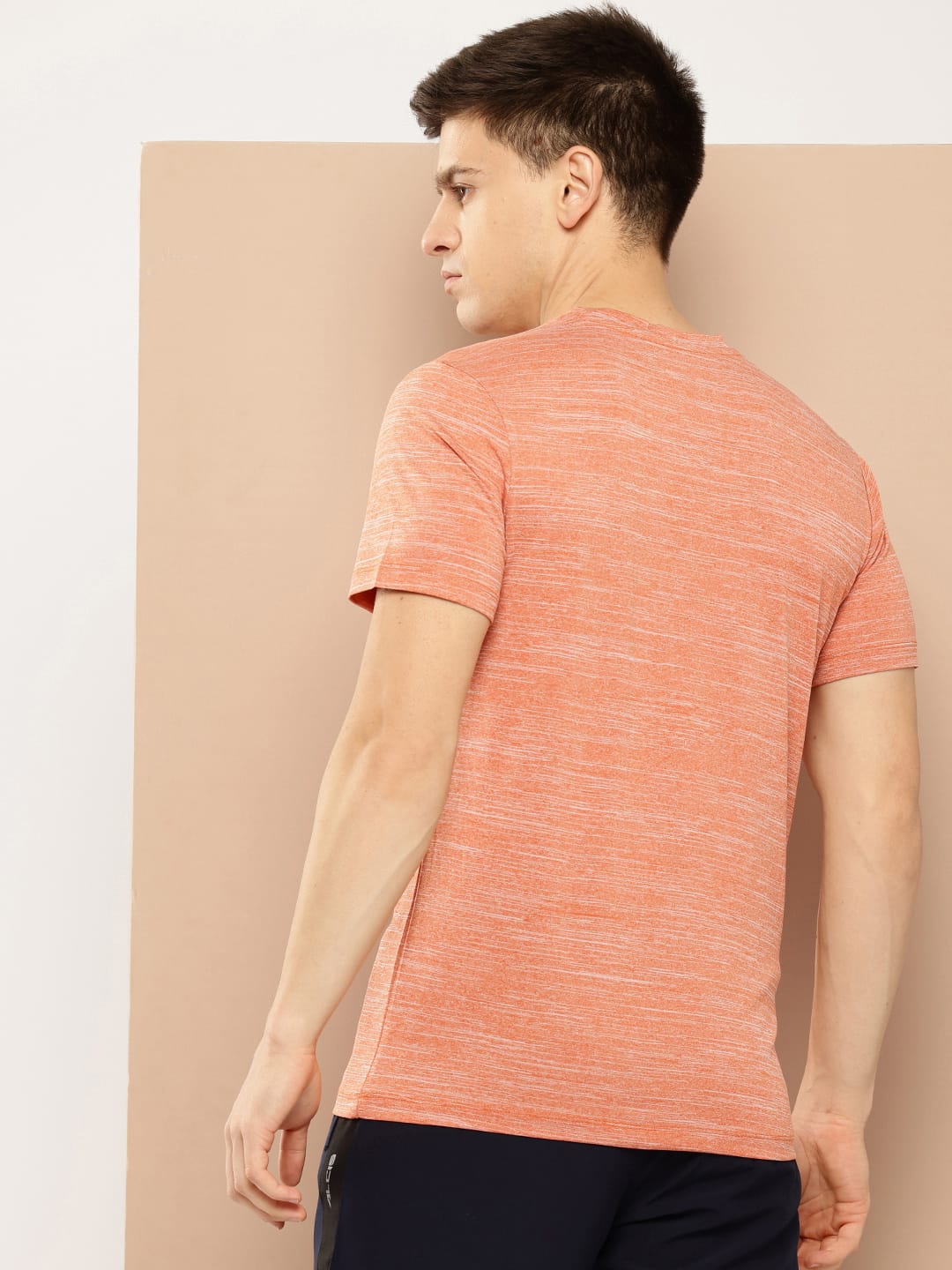 Alcis Men Peach Typography Printed Anti Static Slim Fit Sports T-shirt