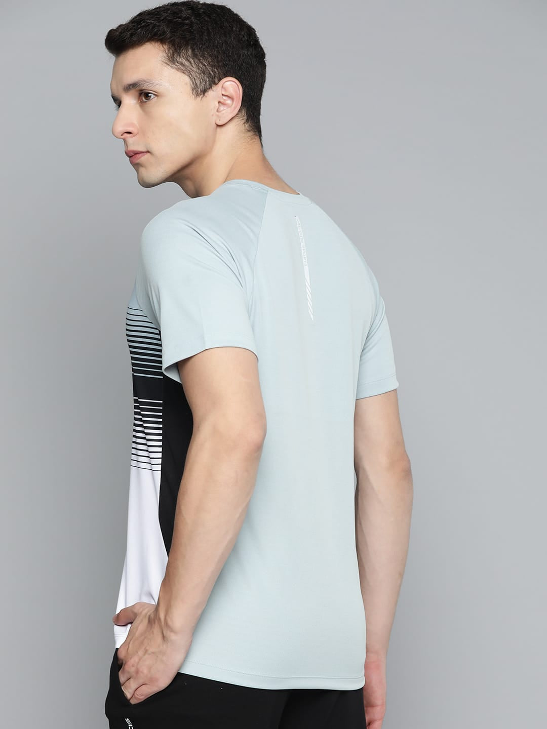 Grey Striped Dry Tech Slim Fit T-shirt