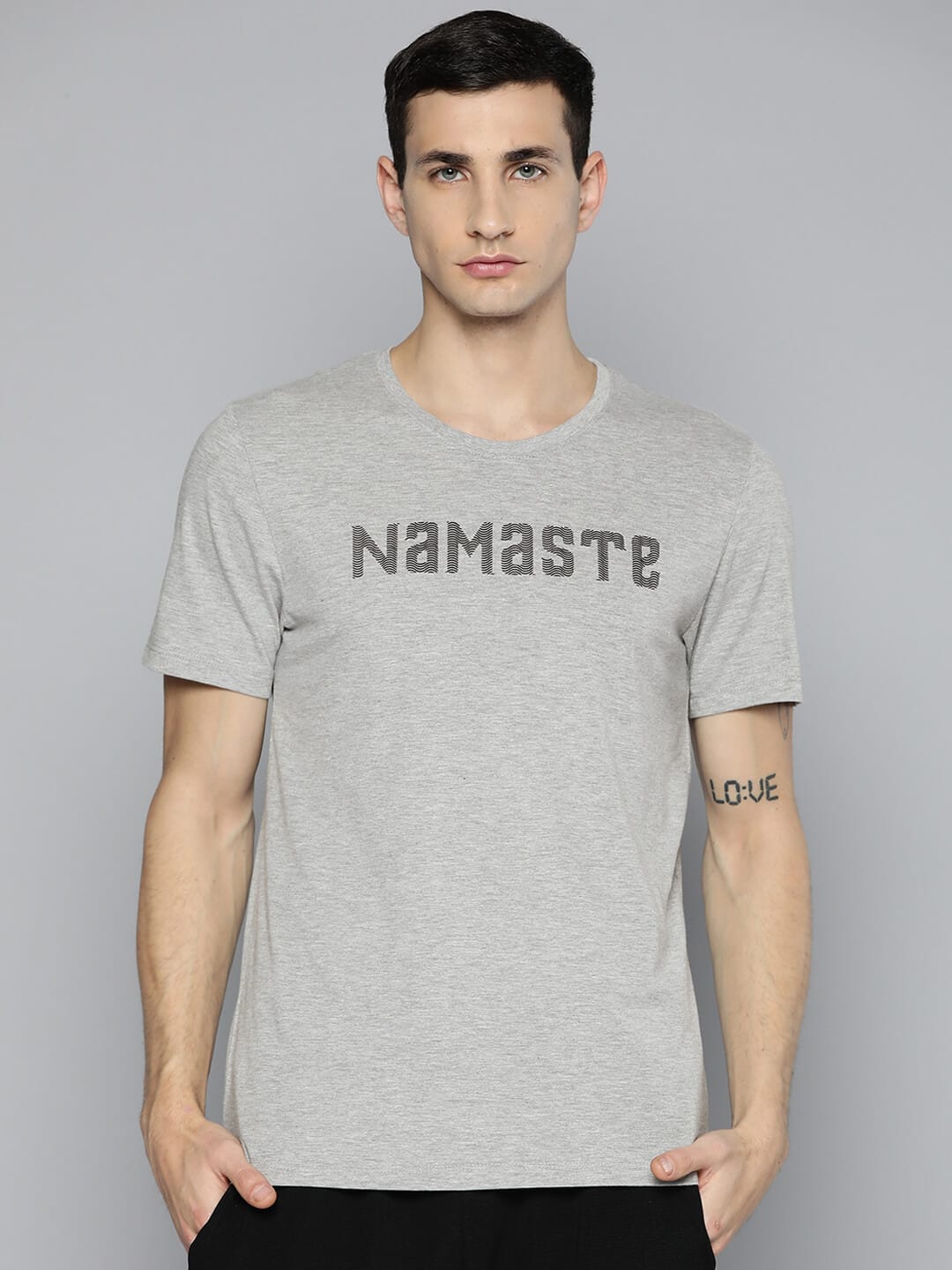 Alcis Men Grey Melange Yoga T-shirt