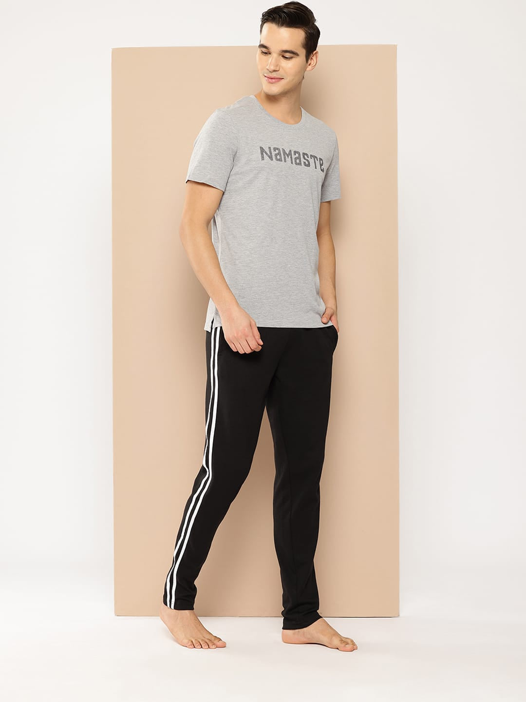 Alcis Men Grey Melange Yoga T-shirt