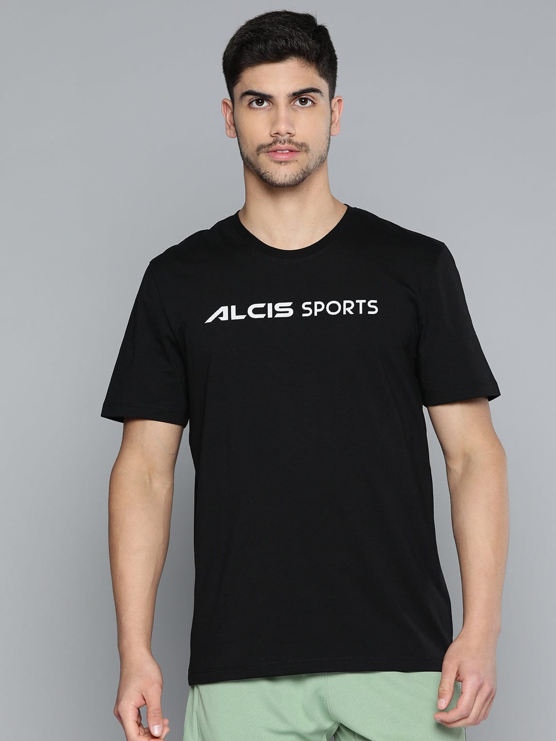 Alcis Men Black Typography Printed Slim Fit Sports T-shirt