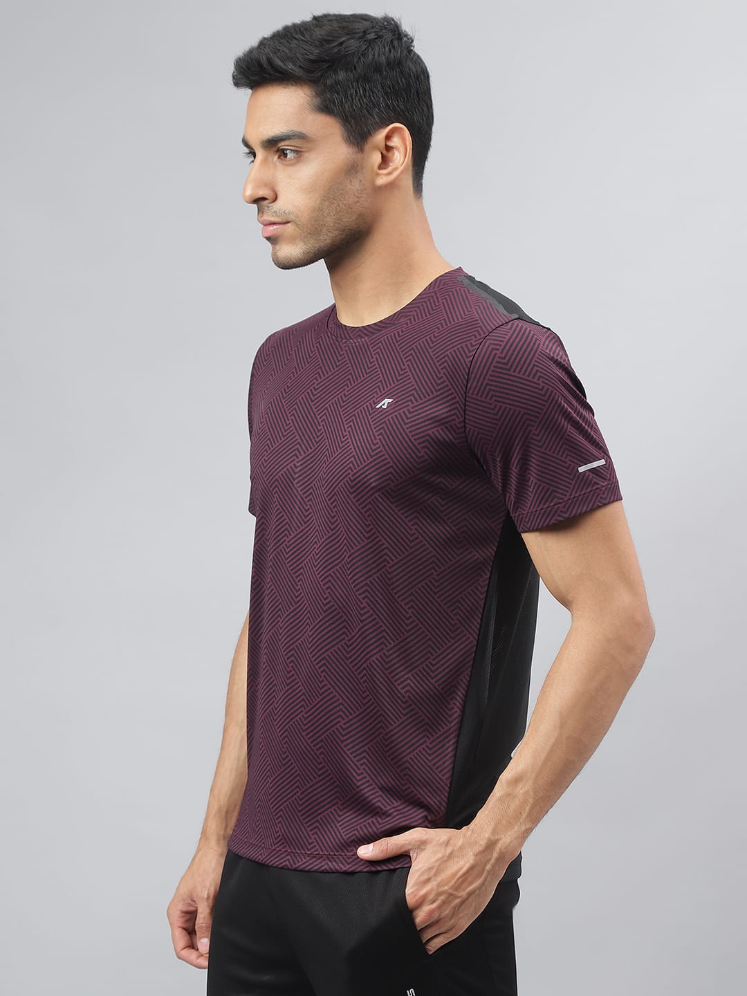 Alcis Men Burgundy Drytech+ Anti-Static Slim-Fit Round Neck Running T-Shirt