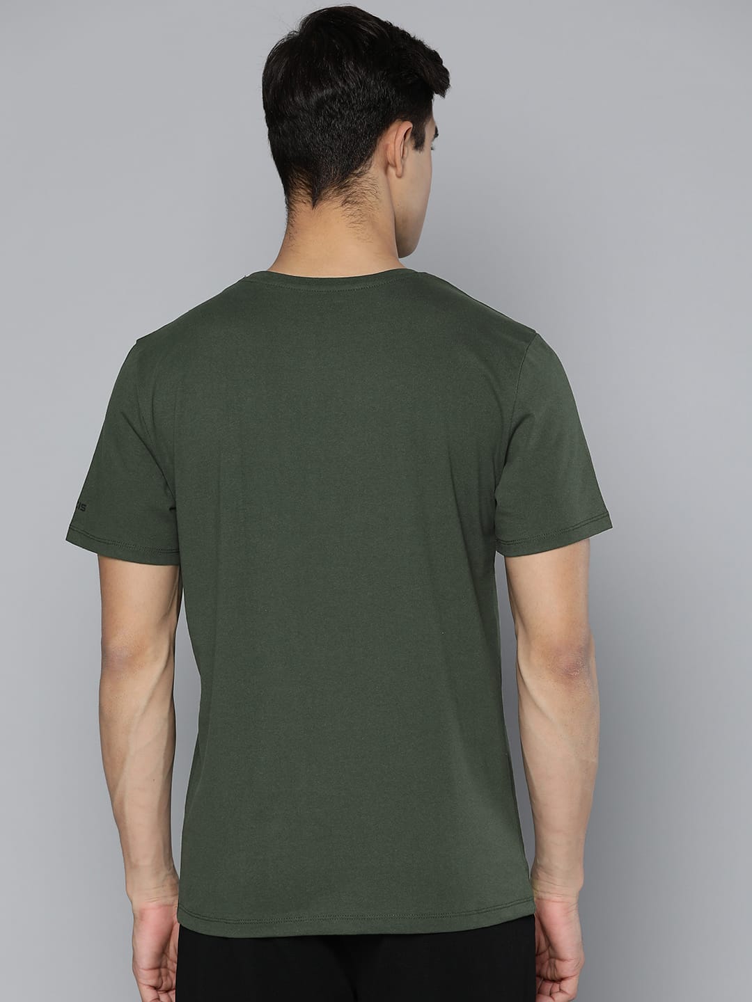 Alcis Men Olive Green Typography Printed Dry Tech Slim Fit T-shirt