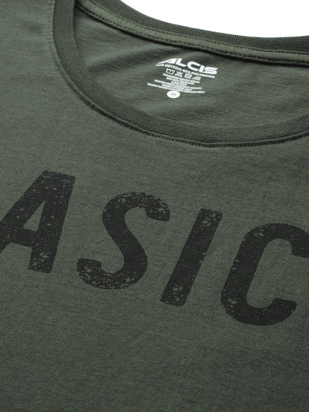 Alcis Men Olive Green Typography Printed Dry Tech Slim Fit T-shirt