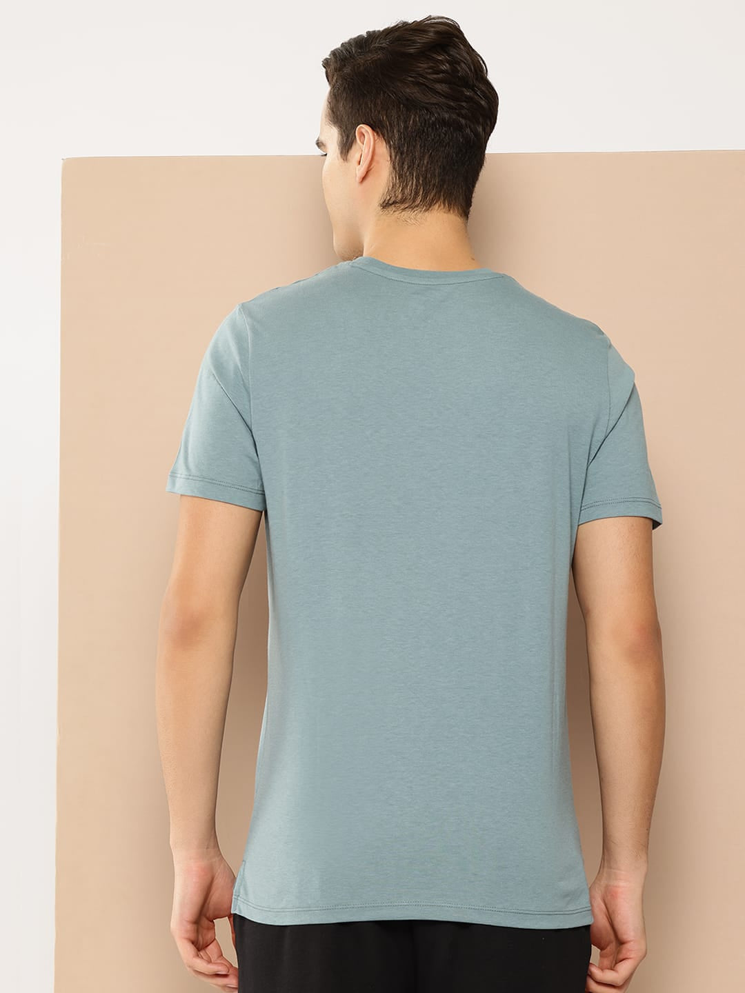 Alcis Men's Smoke Blue Soft-Touch Regular-Fit Athleisure T-Shirt