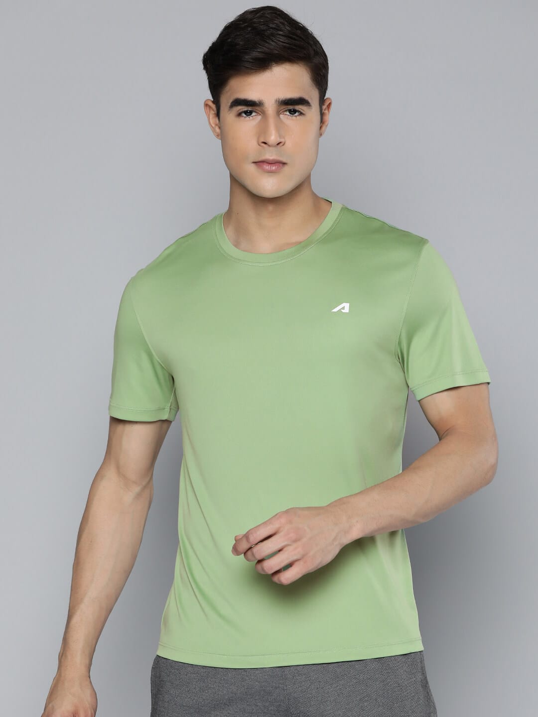 Alcis Men Green Anti Static Applique Slim Fit Running Wonder T-shirt