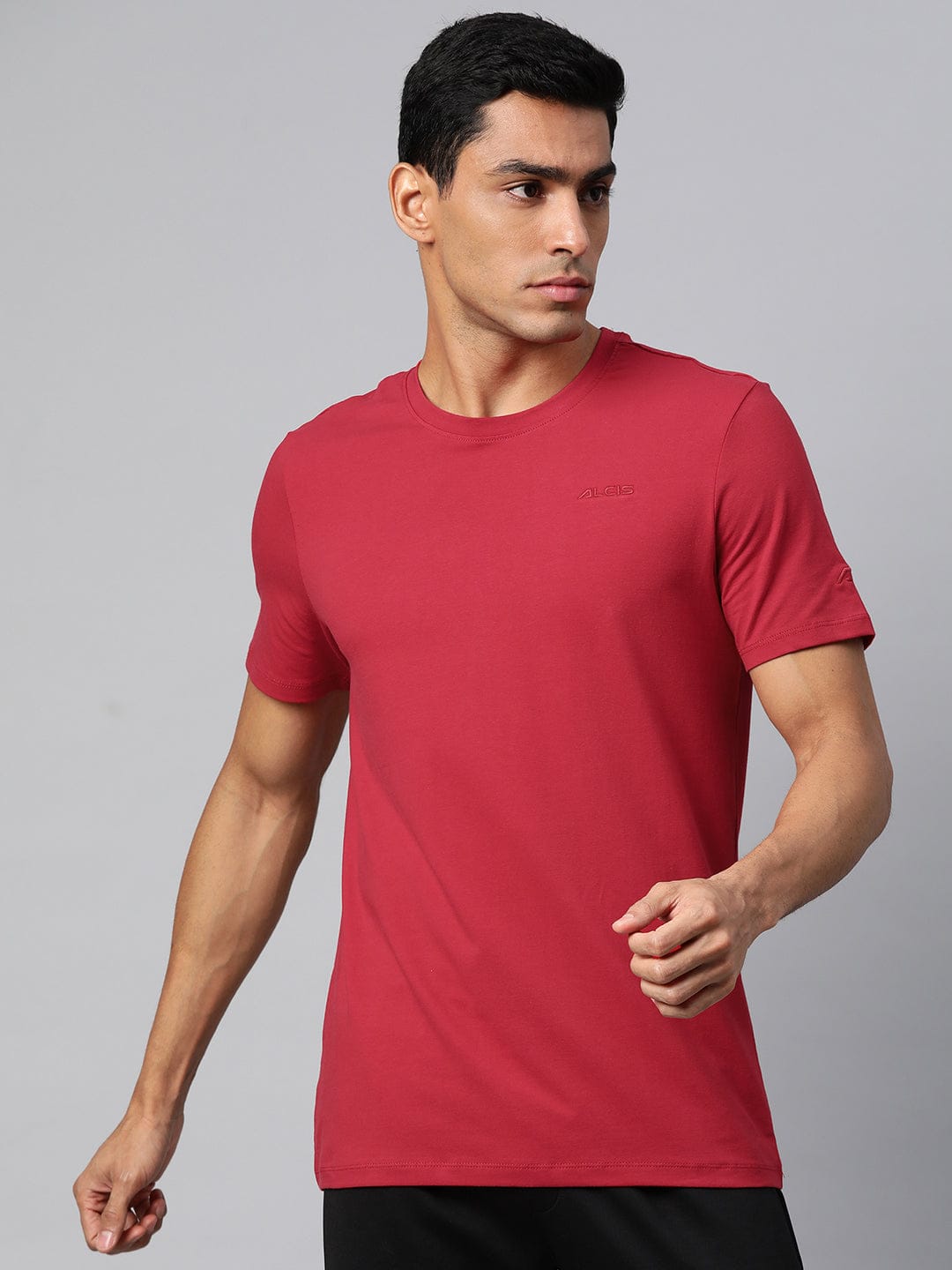 Alcis Men Red Solid Stretchex Slim Fit T-shirt