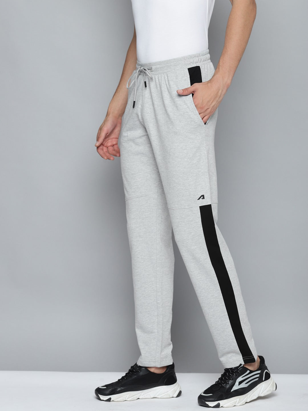 Alcis Men Grey Black Colourblocked Cotton Track Pant
