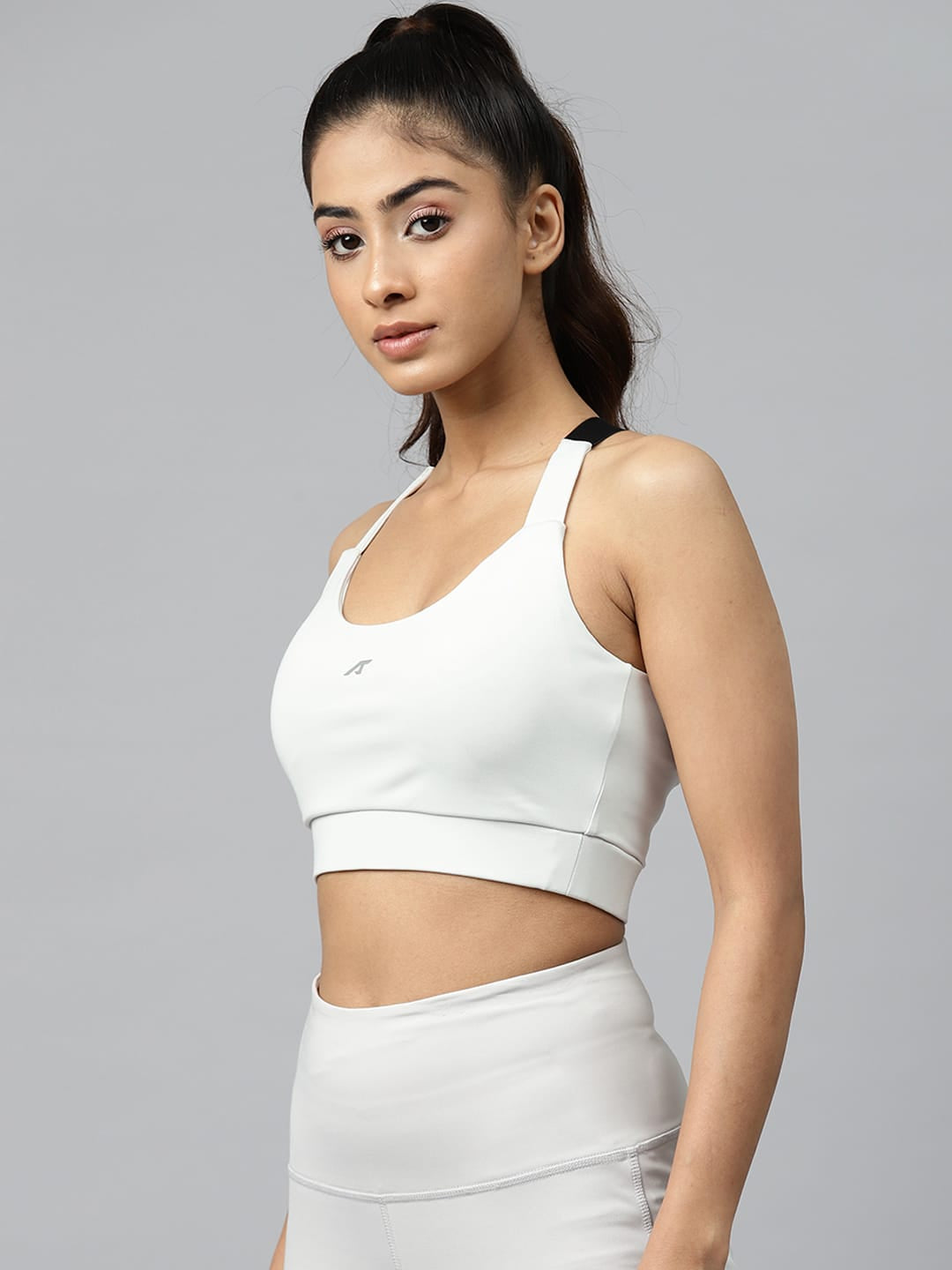 Alcis Solid Grey Styled Back Sports Bra - Full Coverage