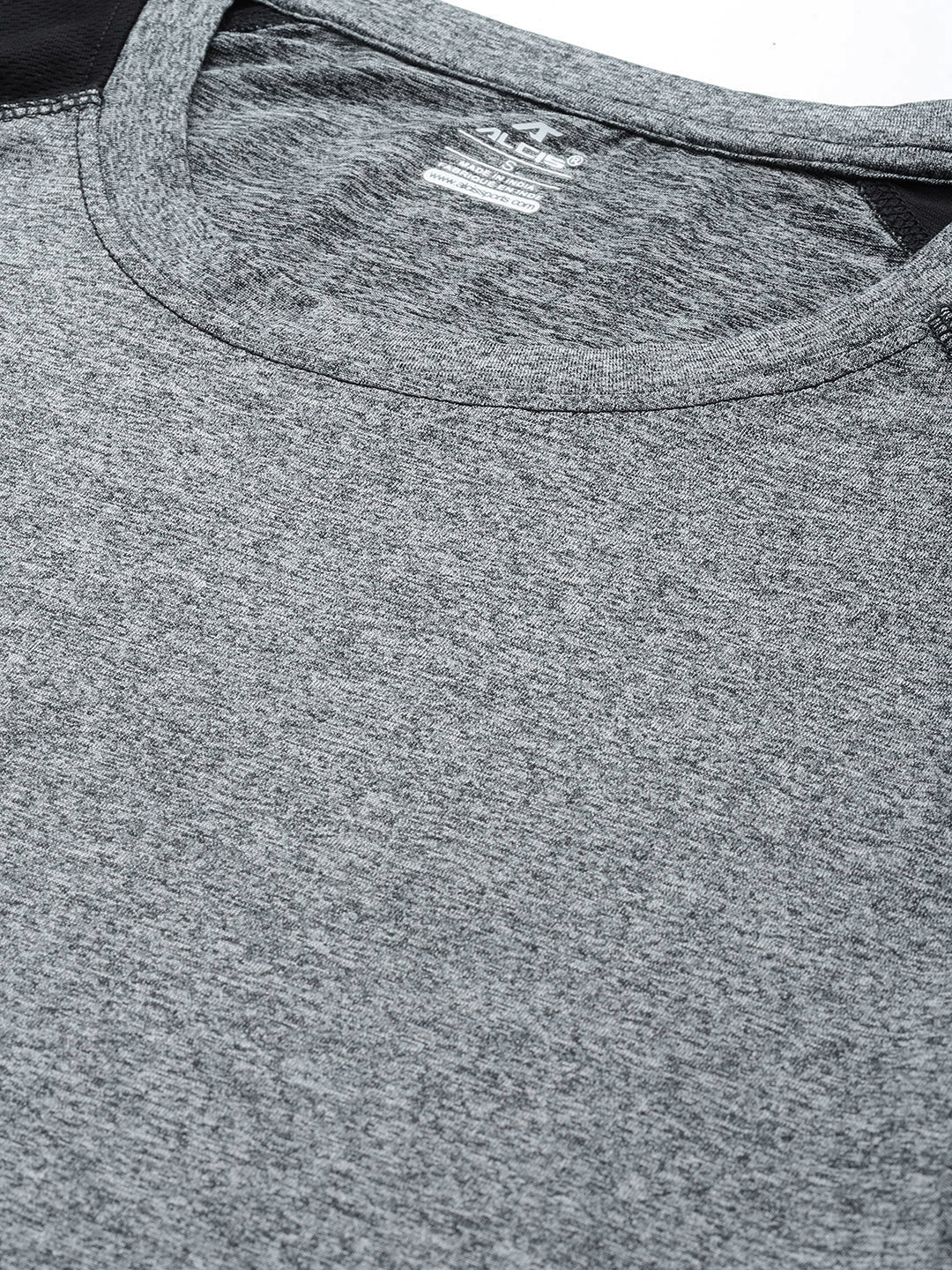 Alcis Women Grey Melange Black Slim Fit T-shirt