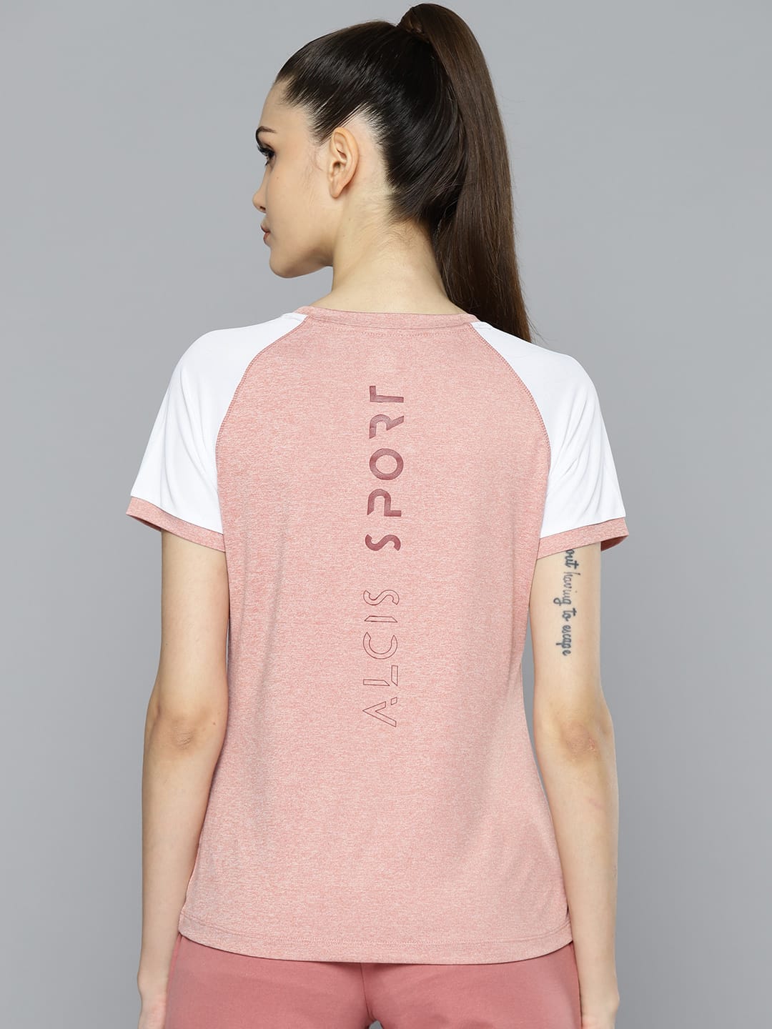 Alcis Women Pink White Slim Fit T-shirt