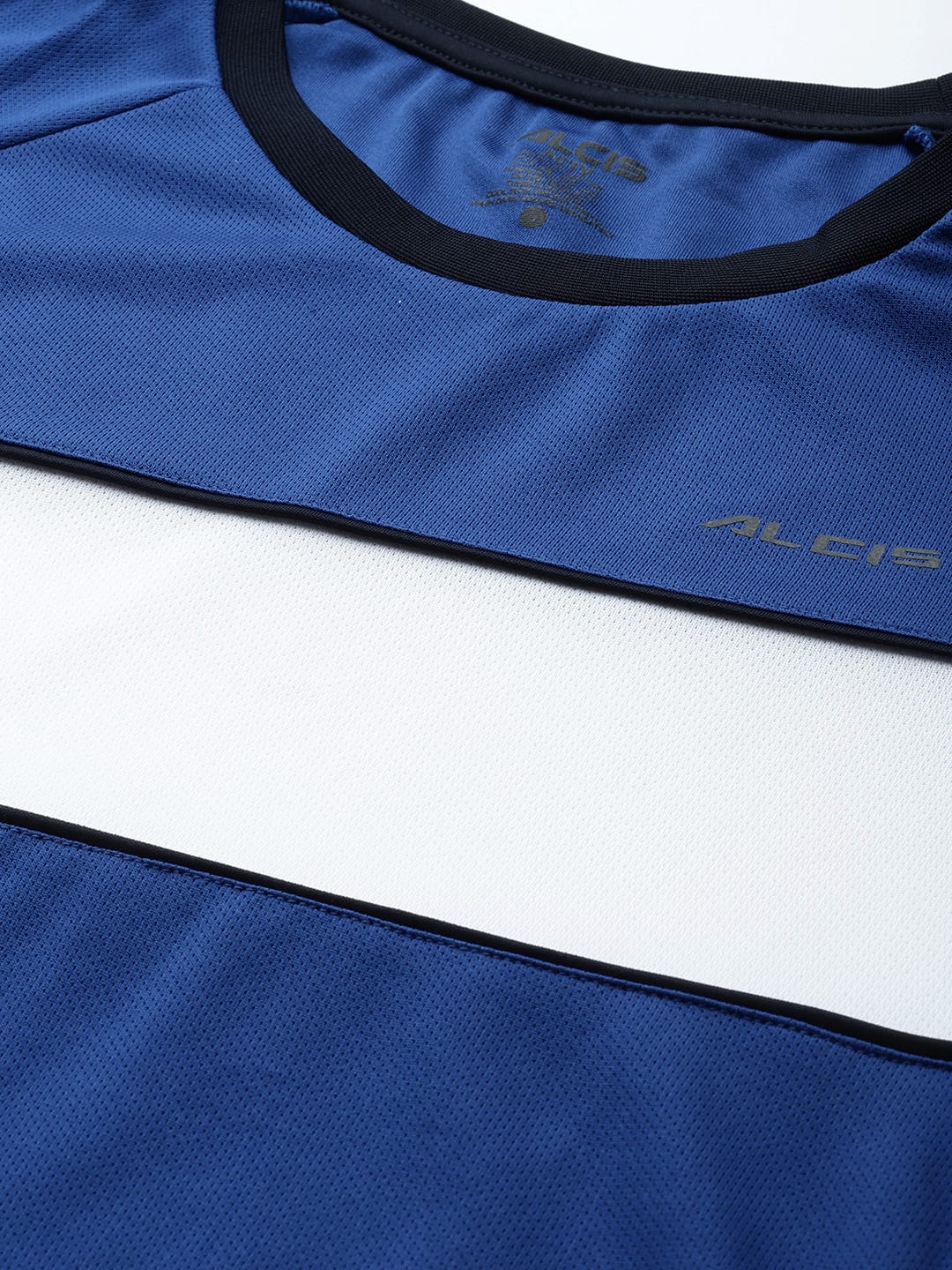 Alcis Women Blue White Colourblocked Slim Fit T-shirt