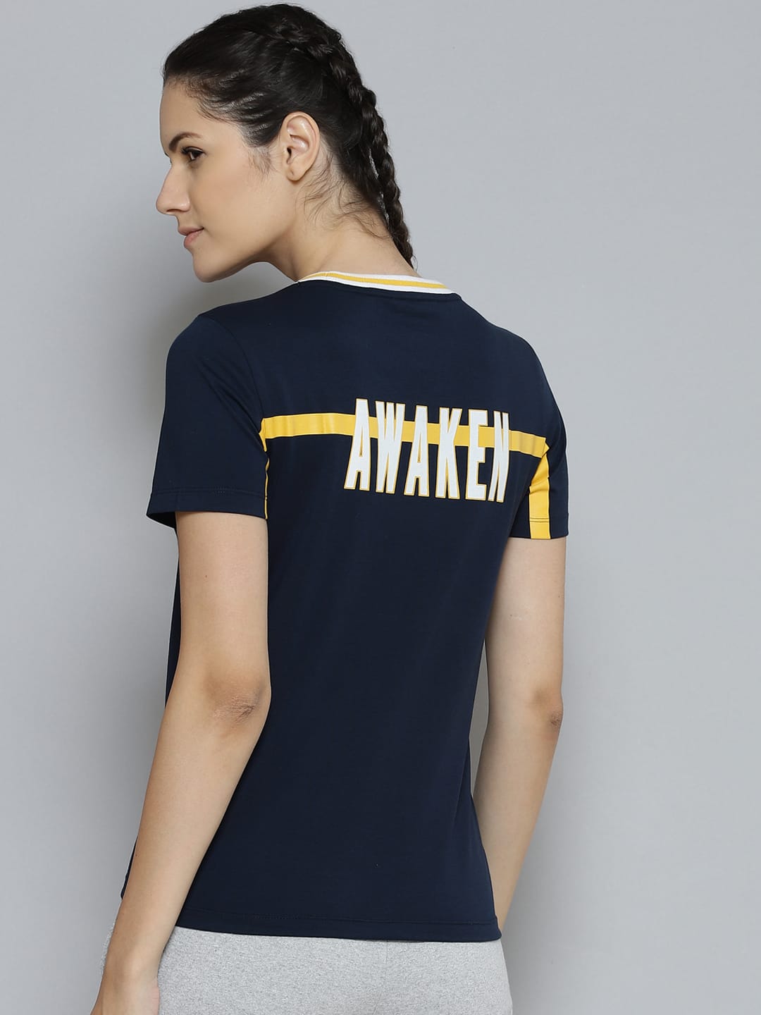 Alcis Women Navy Blue Slim Fit Running T-shirt