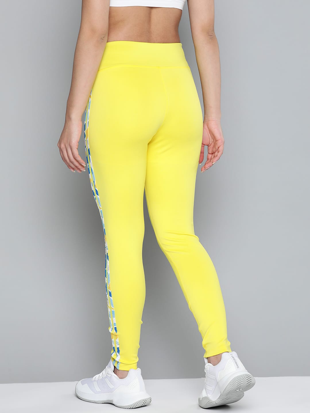 Alcis Women Yellow White Striped Sports Tights