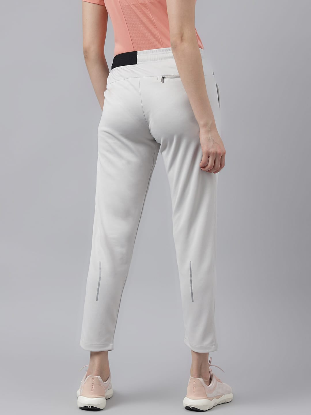 Alcis Women's Light Grey Anti-Static Drytech+ Slim-Fit Running Track Pants