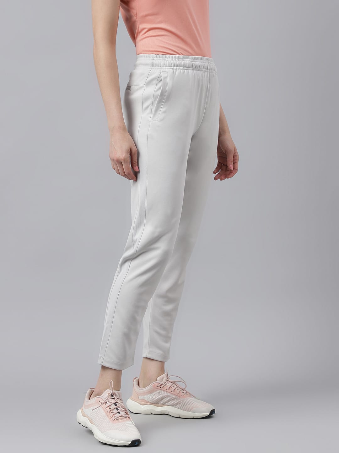 Alcis Women's Light Grey Anti-Static Drytech+ Slim-Fit Running Track Pants
