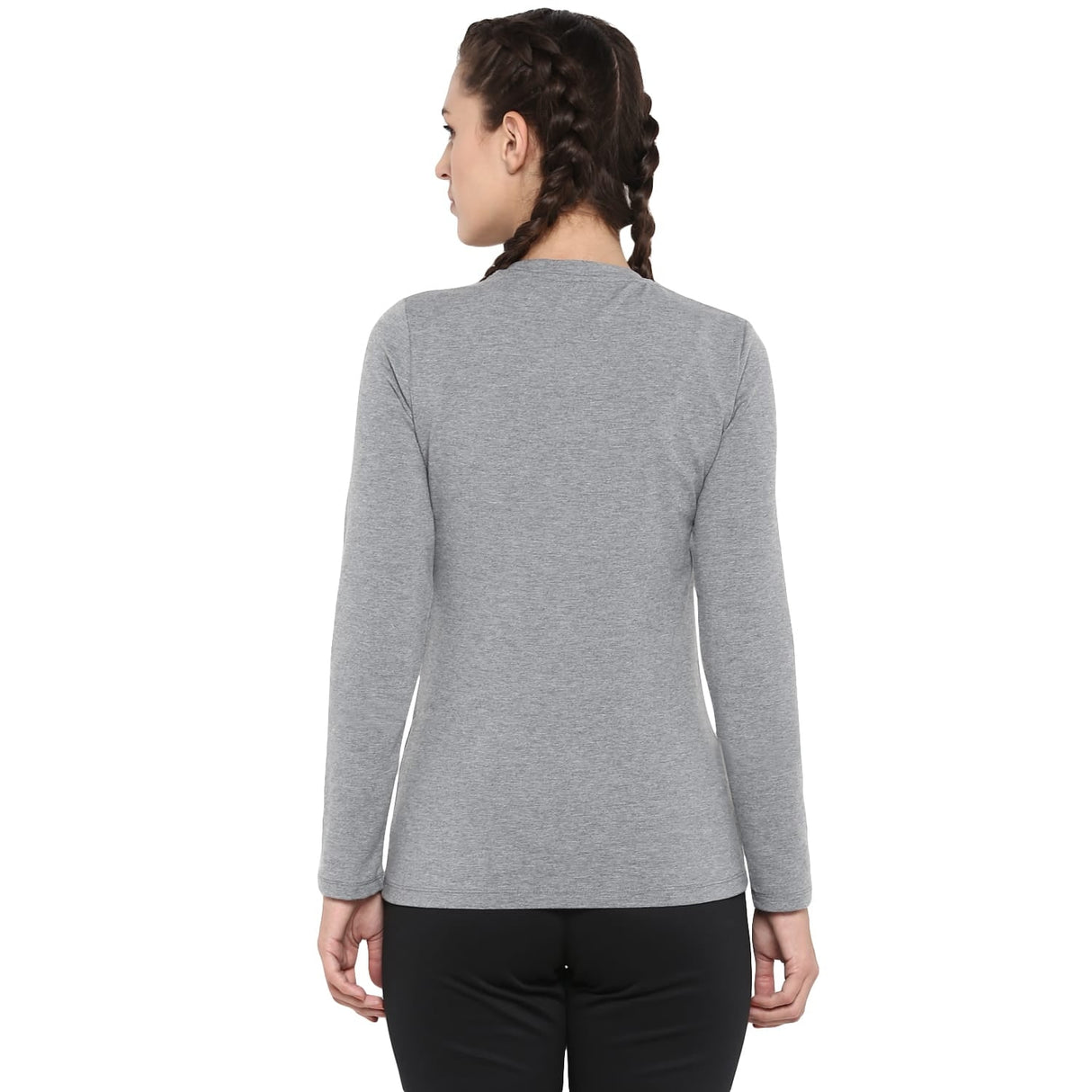 Alcis Women Grey Solid Round Neck T-shirt
