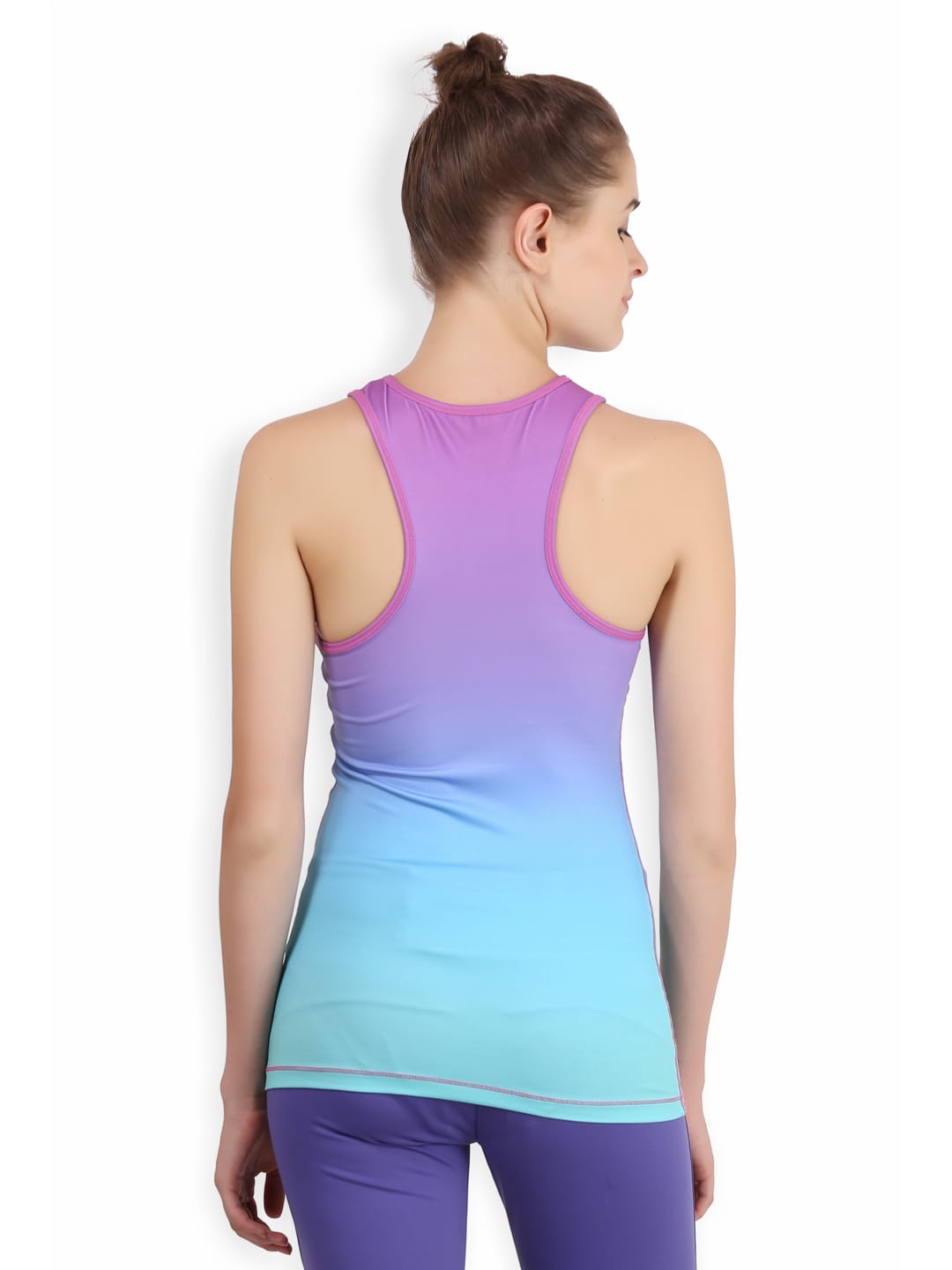 Alcis Women Purple Blue Ombre-Dyed V-Neck Slim Fit T-shirt