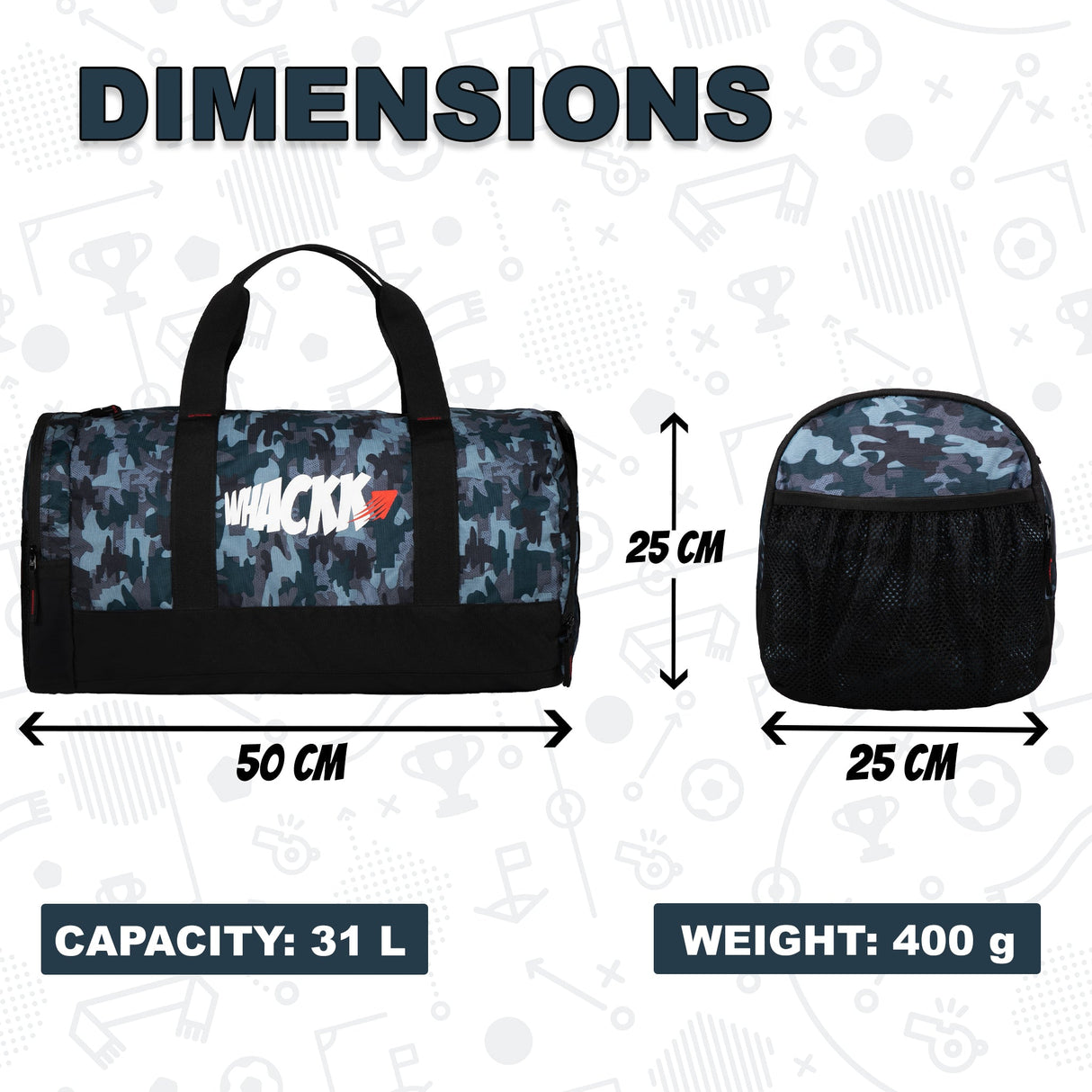 Cardio 31L Wild Stone Gym Fitness Workout Training Sports Travel Duffle Bag Separate Shoe Pocket Dry Wet Pocket Multipurpose Carry Bag Adjustable Strap Lightweight Sports Kit Men Women