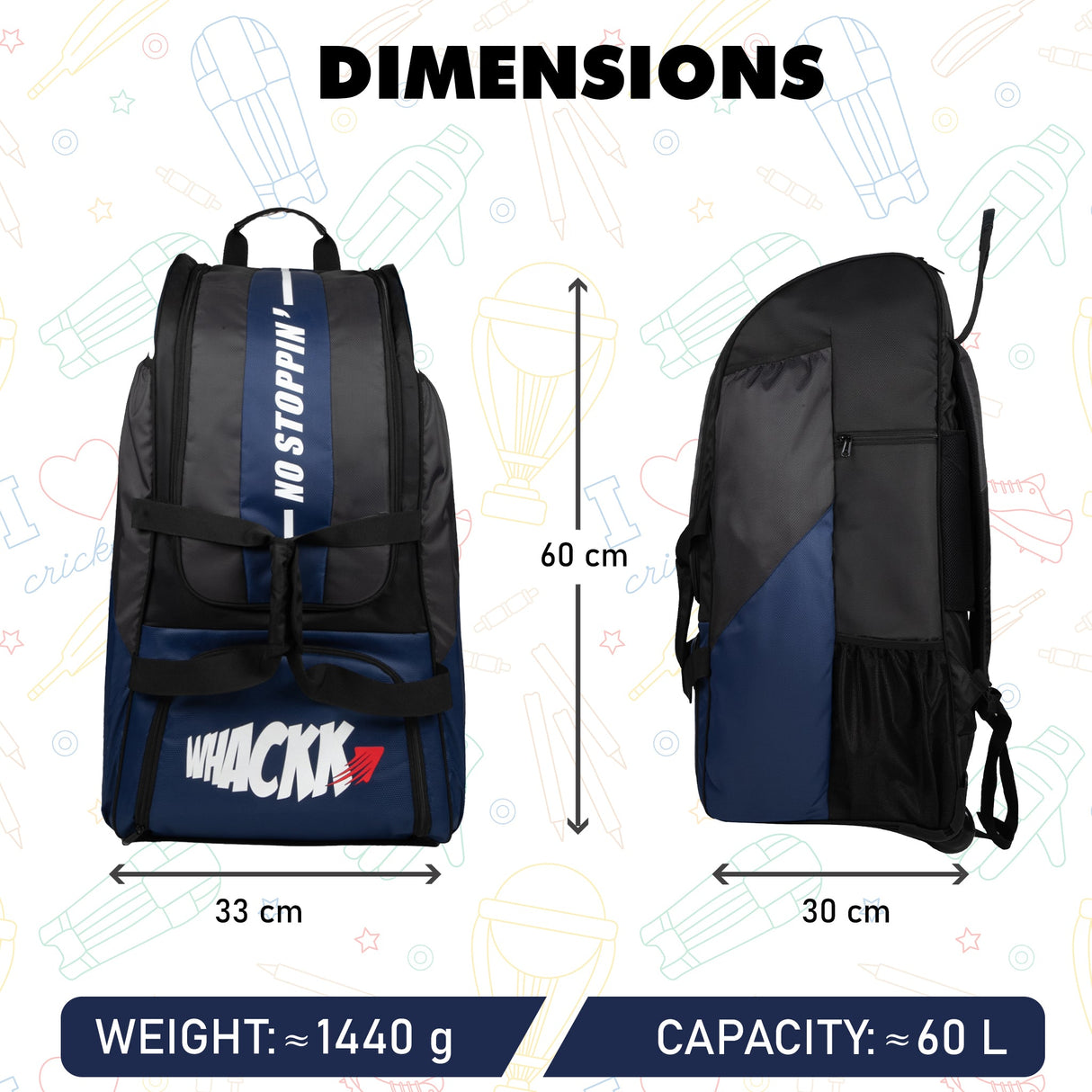 Gayle Blue Black Junior Backpack Duffle Trolley Wheelie Cricket Kit Bag Youth Size 2 Bat Pocket Shoe/Helmet Pkt Main Compartment 15.5" Leg Pad 2 Bottle Holder Player Edition