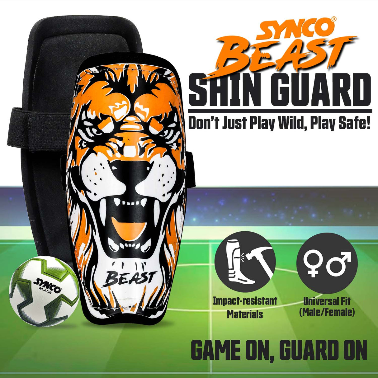 Synco Beast Shin Guard with Velcro Adjustable Strap (Pack of 2)