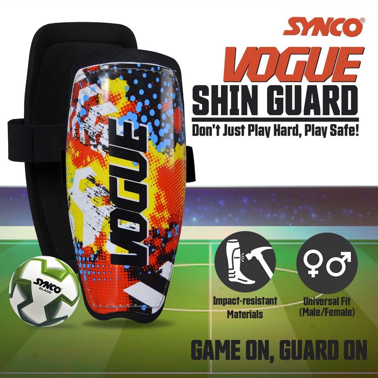 Synco Vogue Shin Guard | Professional Shin Guard with Double Velcro Adjustable Strap | Medium Size (Pack of 2)
