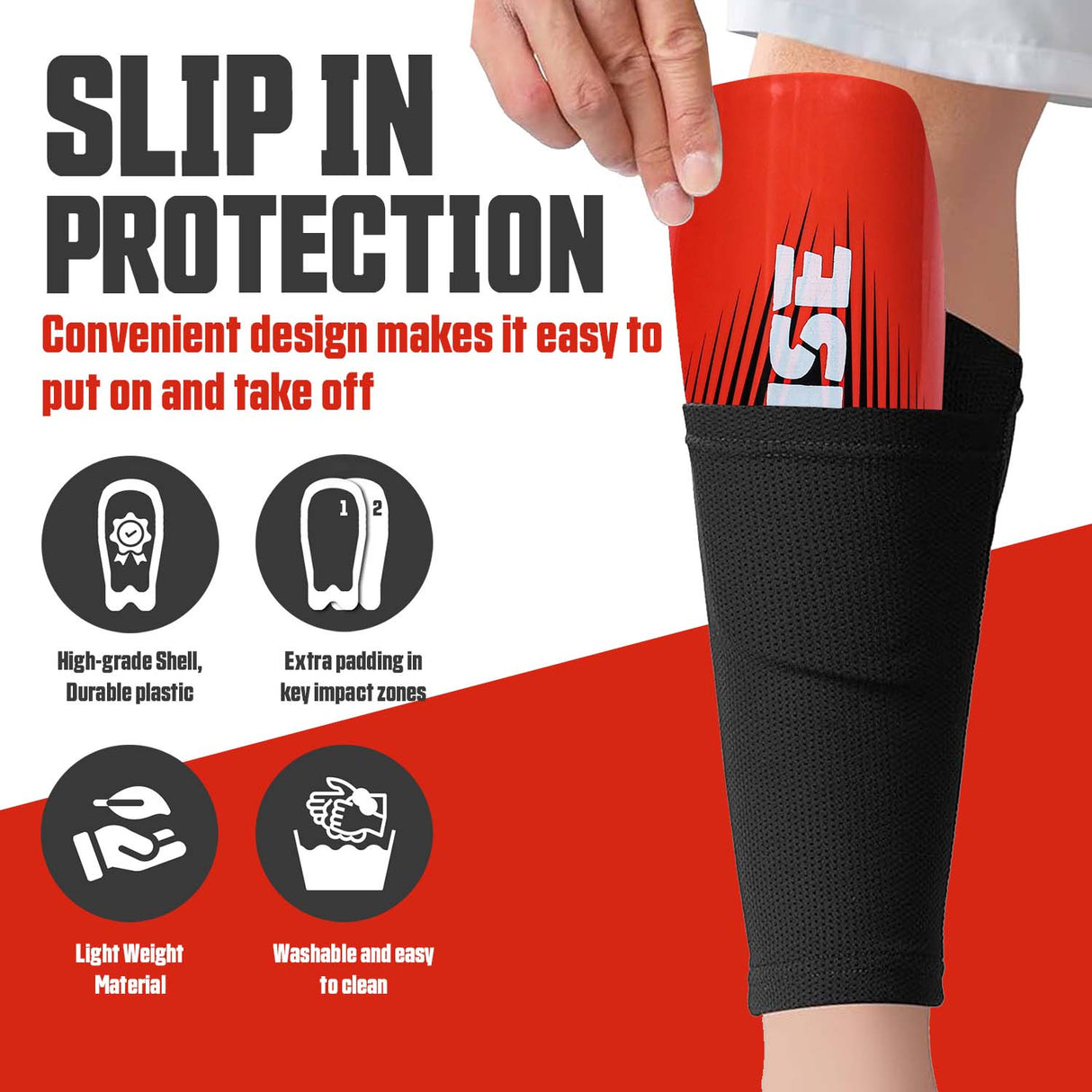 Synco Rise Shin Guard for Football | Slipin Shin Guard | Medium Size (Pack of 2)