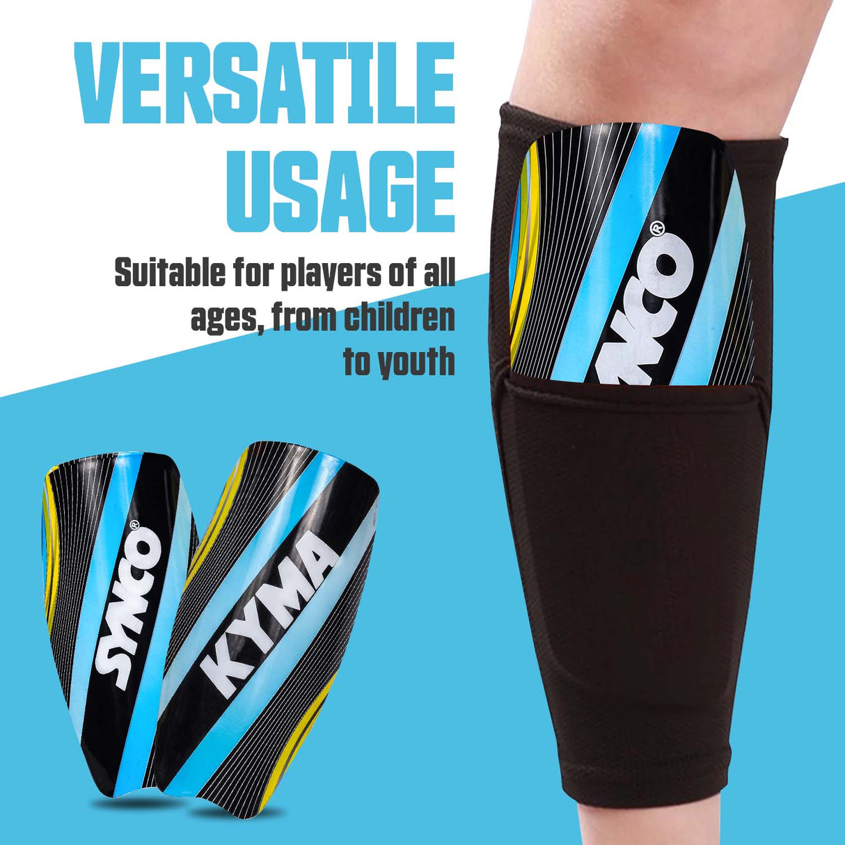 Synco Kyma Shin Guard for Football | Slipin Shin Guard | Medium Size (Pack of 2)