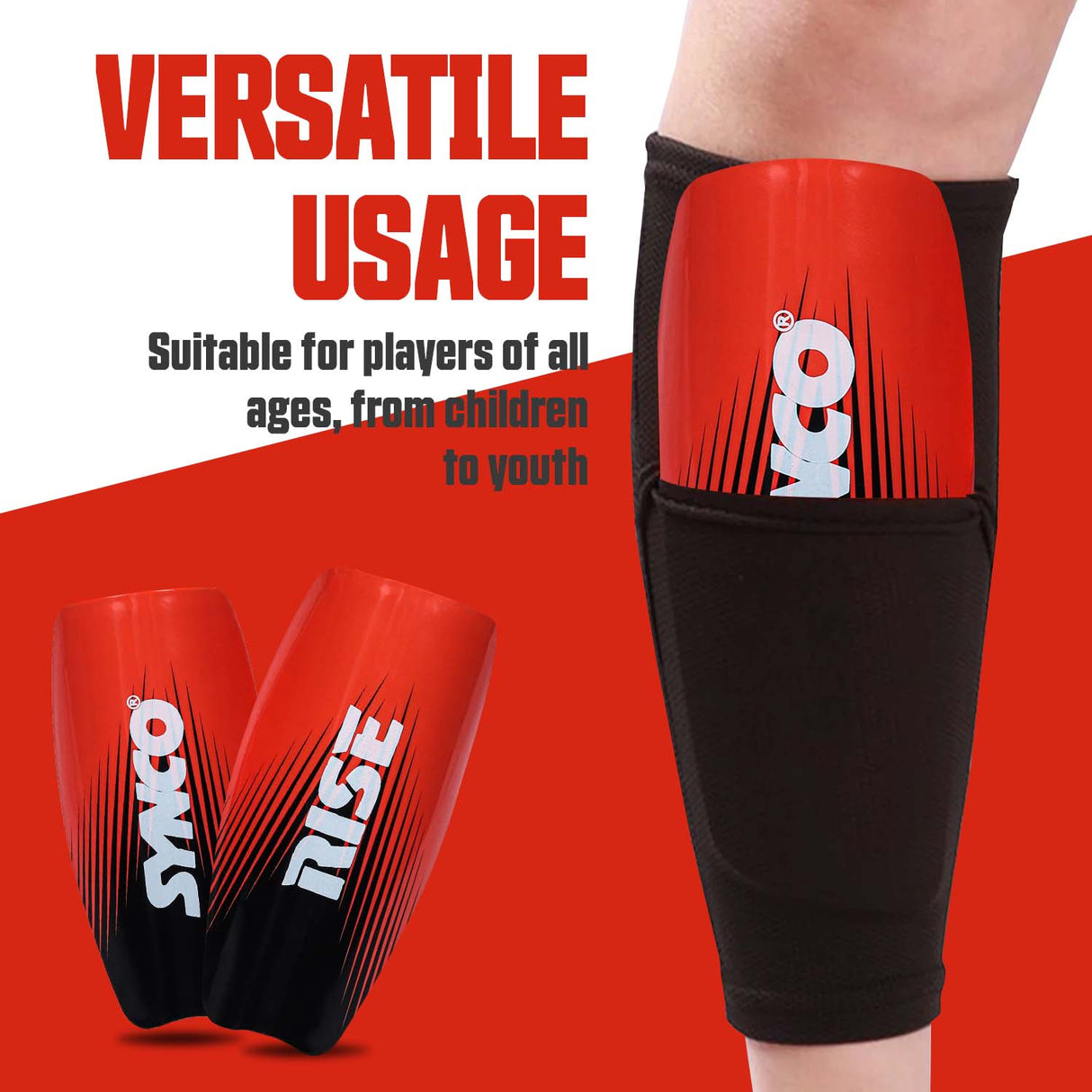 Synco Rise Shin Guard for Football | Slipin Shin Guard | Medium Size (Pack of 2)