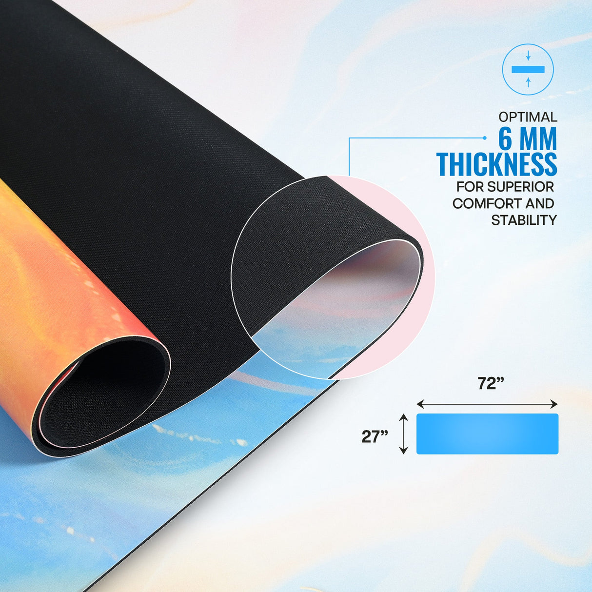 PU Printed & Natural Rubber Yoga Mat - 6mm, Abstract Marble