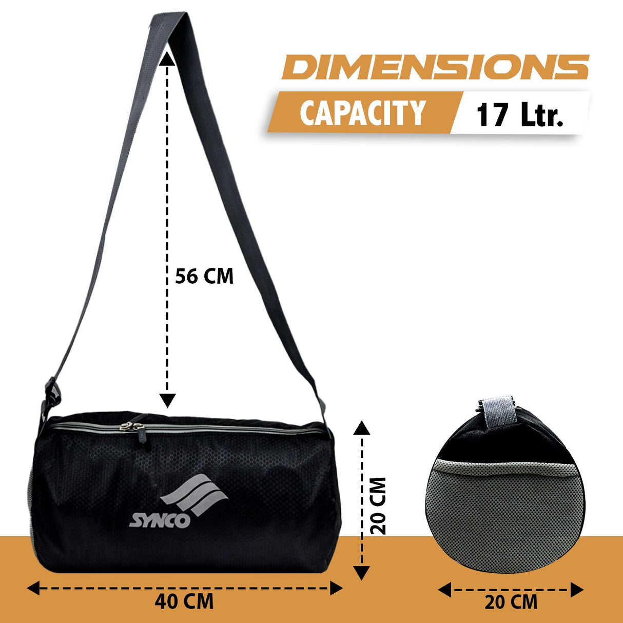 Synco Casual Gym bag - Multipurpose (Small) Black