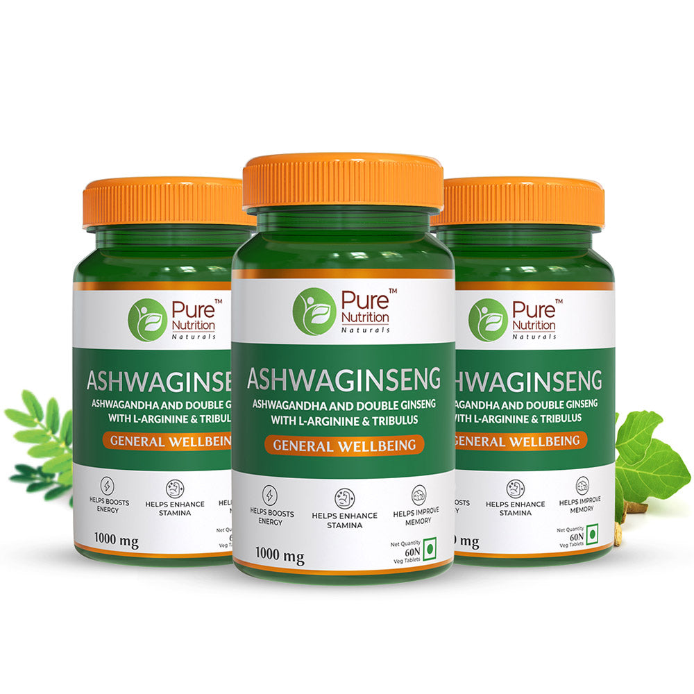 Ashwaginseng 60 Tabs Energy & Improves Stamina with Ashwagandha, Ginseng & Herbal Extracts