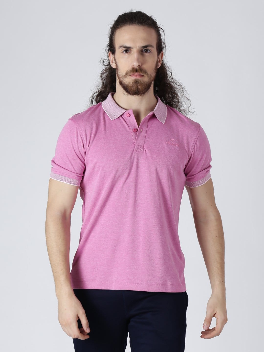 Alcis Men Pink Solid Polo Collar Slim Fit T-shirt