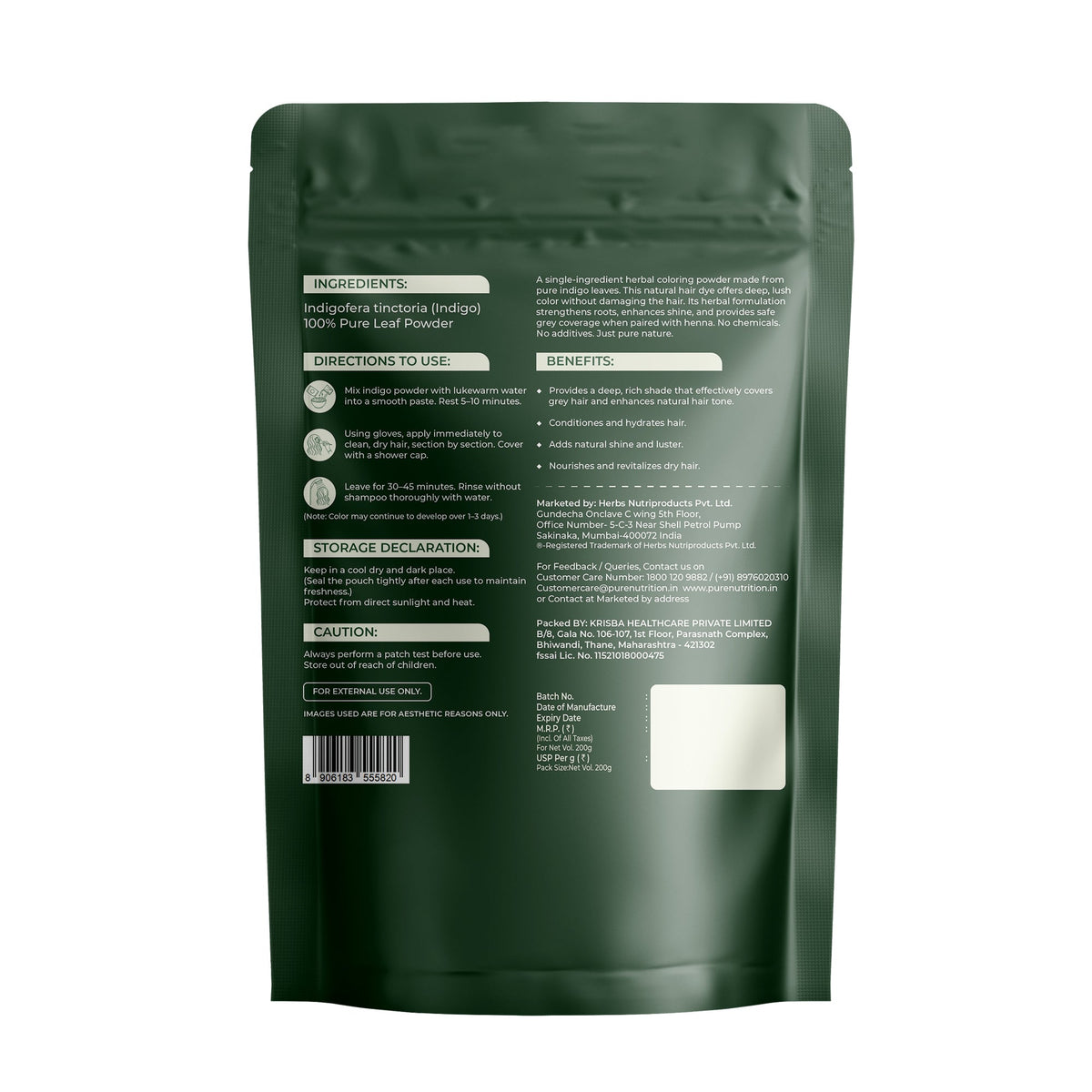 Natural Organic Indigo Powder – Chemical-Free Hair Coloring for Black & Dark Shades