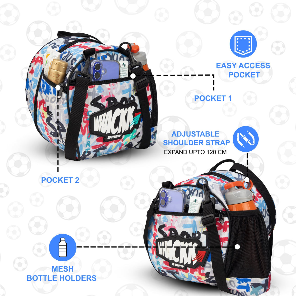 Attack Sport Soccer 12L Football Equipment Bags| Basketball Volleyball Bags |Adjustable Strap Backpack |Easy Access Pocket Mesh Bottle Holders | Ball Bag |Kitbag |Bag