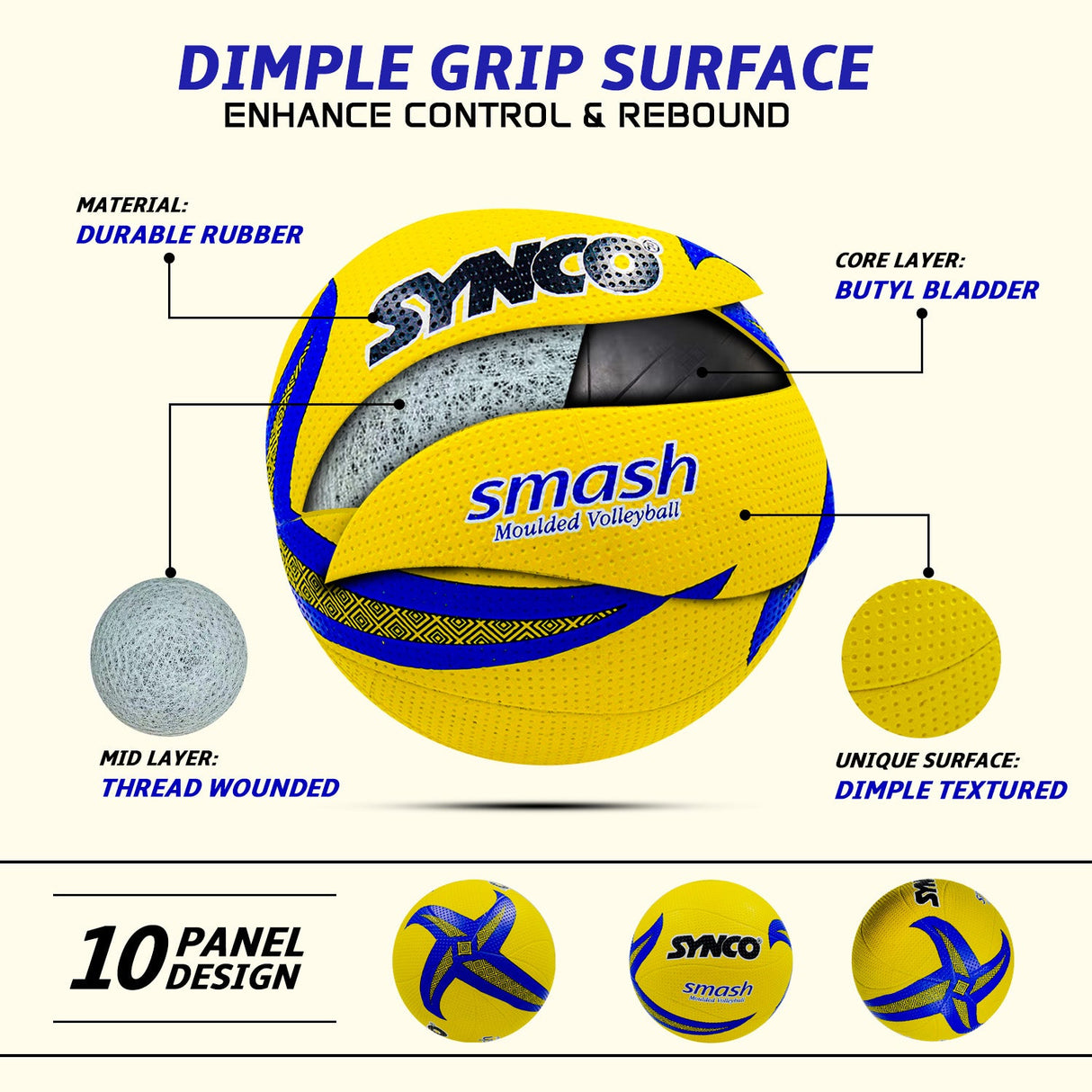 Synco Smash Rubber Moulded Volleyball Ball (Size-5)