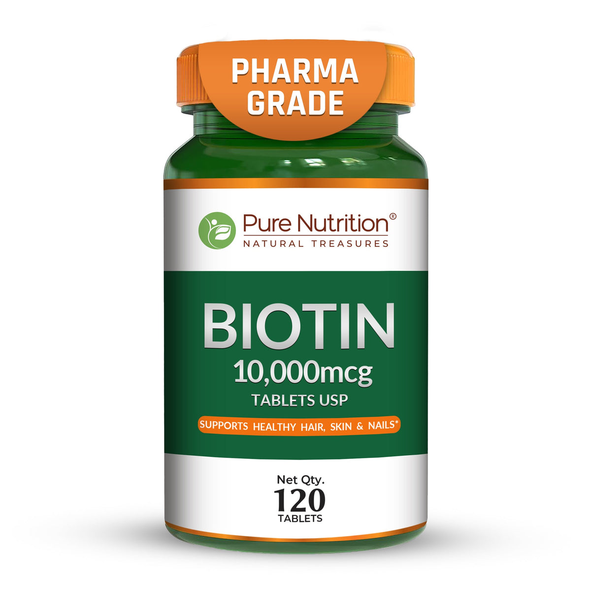 Biotin 10,000 mcg High-Strength Pharma Grade | Hair, Skin & Nails | 120 Tablets - Nutrition by Pure Nutrition