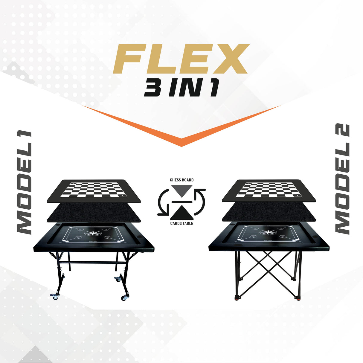 STAG GLOBAL FLEX 3-in-1 Multi-Game Table – Chess, Cards & Carrom – Foldable & Sturdy Design for Home, Clubs & Offices