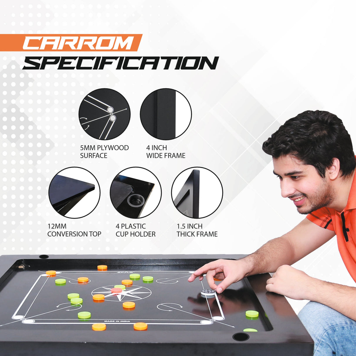 STAG GLOBAL FLEX 3-in-1 Multi-Game Table – Chess, Cards & Carrom – Foldable & Sturdy Design for Home, Clubs & Offices